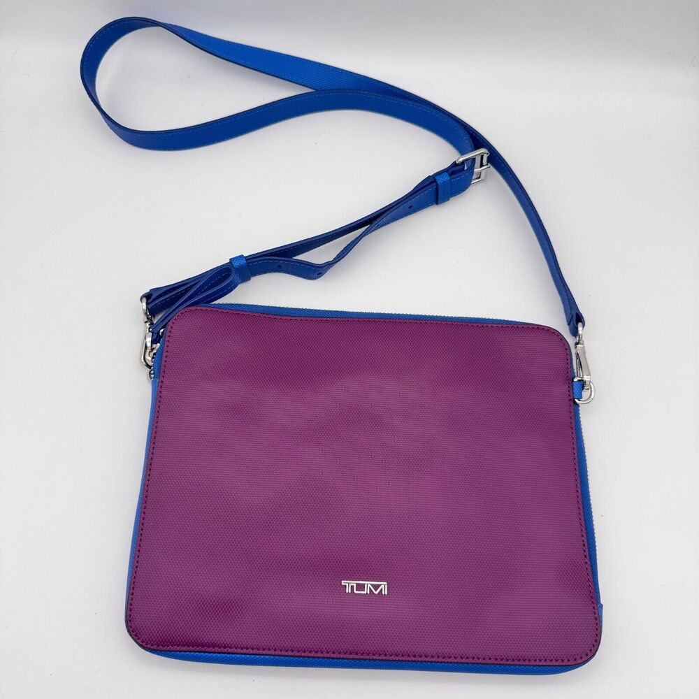 TUMI Crossbody for Tablet Slim Zip Top Carrying Case Travel Tote Bag Purple Tech